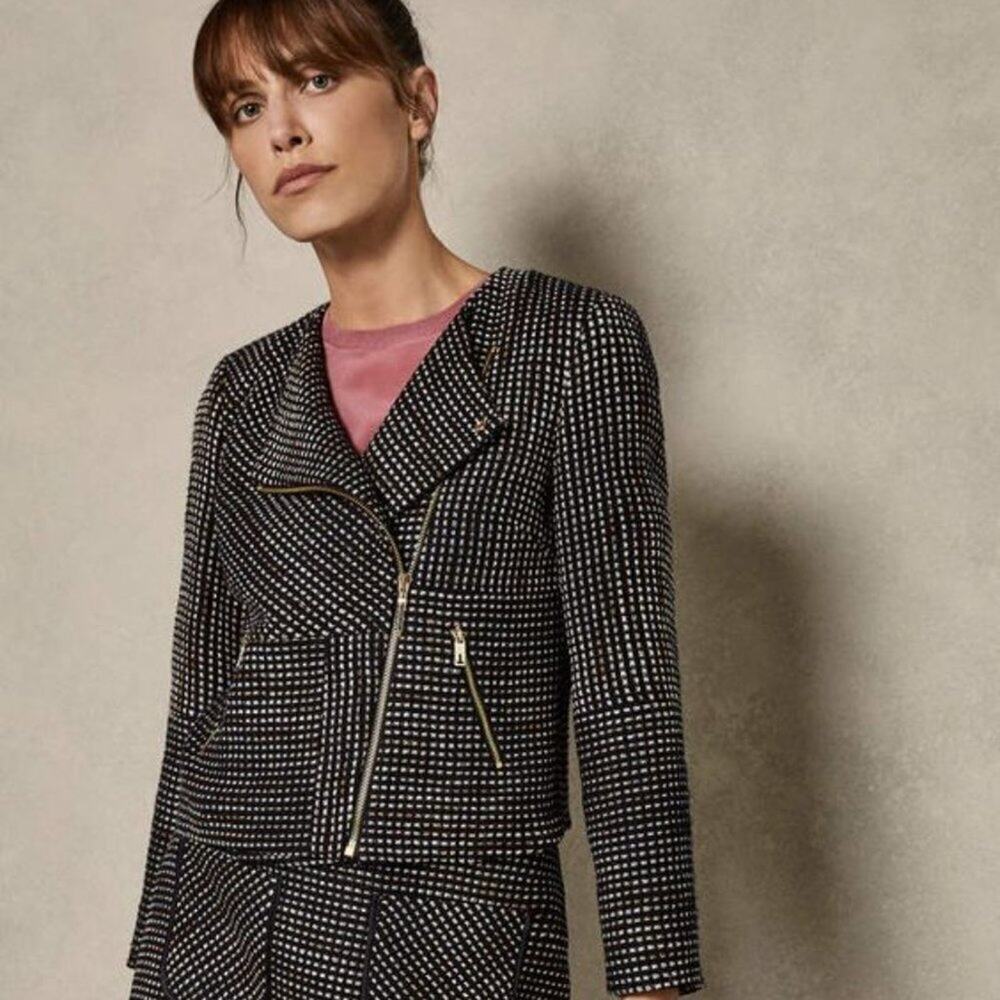 Ted Baker Colour by Numbers Julio Bouclé Black White Tweed  Jacket Corpcore SZ 4